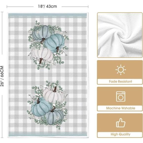 Hello Pumpkin Eucalyptus‎ Leaves Fall Kitchen Towels Dish Hand Towel Set of 2 - Picture 6 of 6